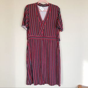 Just Female Red Navy White Stripe Faux Wrap Fanny Dress